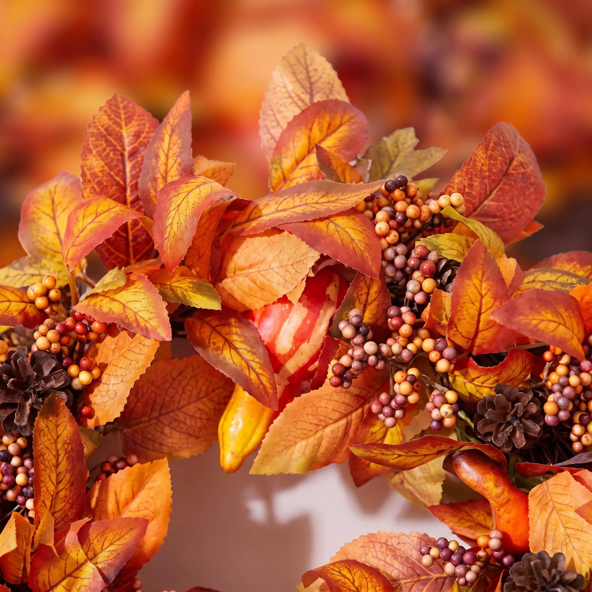Halloween Fall Wreath Autumn Leaves Front Door Pumpkin Decoration