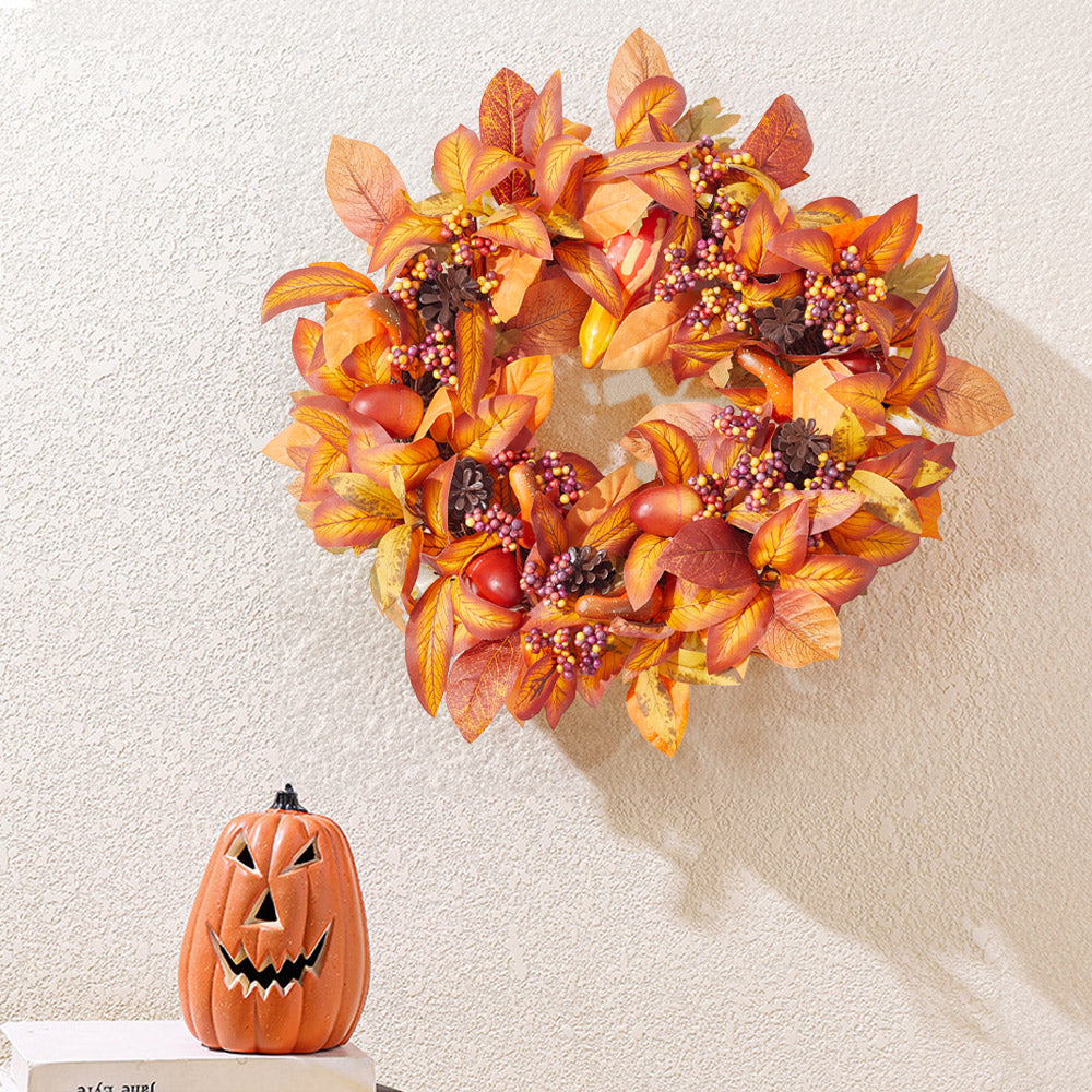 Halloween Fall Wreath Autumn Leaves Front Door Pumpkin Decoration