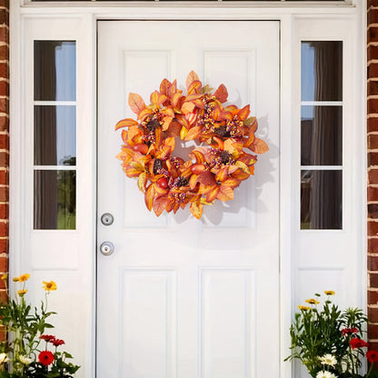 Halloween Fall Wreath Autumn Leaves Front Door Pumpkin Decoration