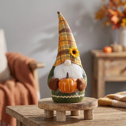 Halloween Gnome Decoration with Pumpkin and Plaid Hat
