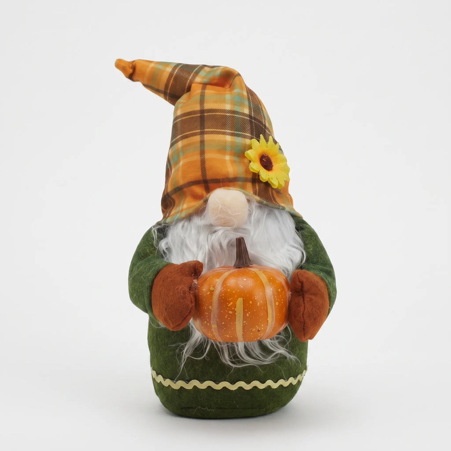 Halloween Gnome Decoration with Pumpkin and Plaid Hat