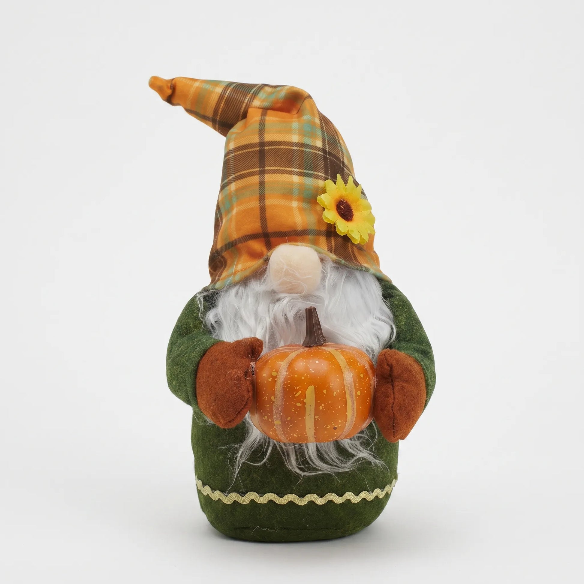Halloween Gnome Decoration with Pumpkin and Plaid Hat