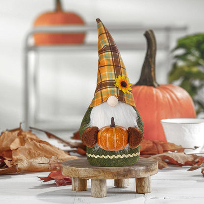 Halloween Gnome Decoration with Pumpkin and Plaid Hat