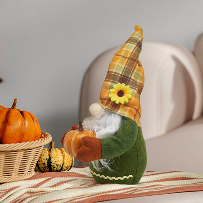 Halloween Gnome Decoration with Pumpkin and Plaid Hat