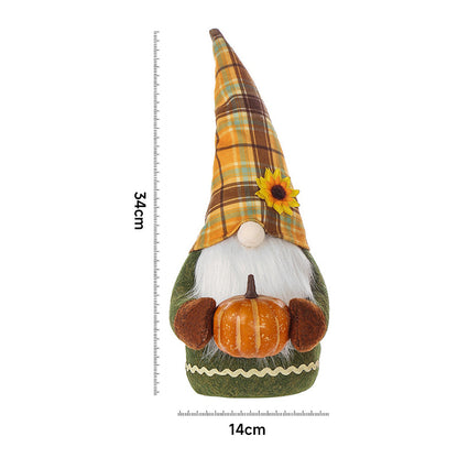 Halloween Gnome Decoration with Pumpkin and Plaid Hat