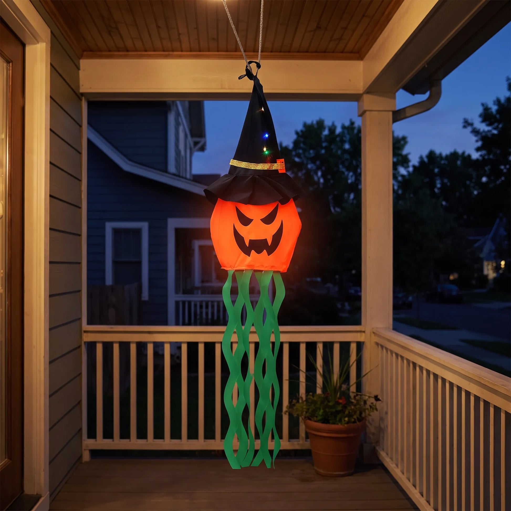 Halloween Hanging Pumpkin Witch Decorations with LED Lights Set of 5