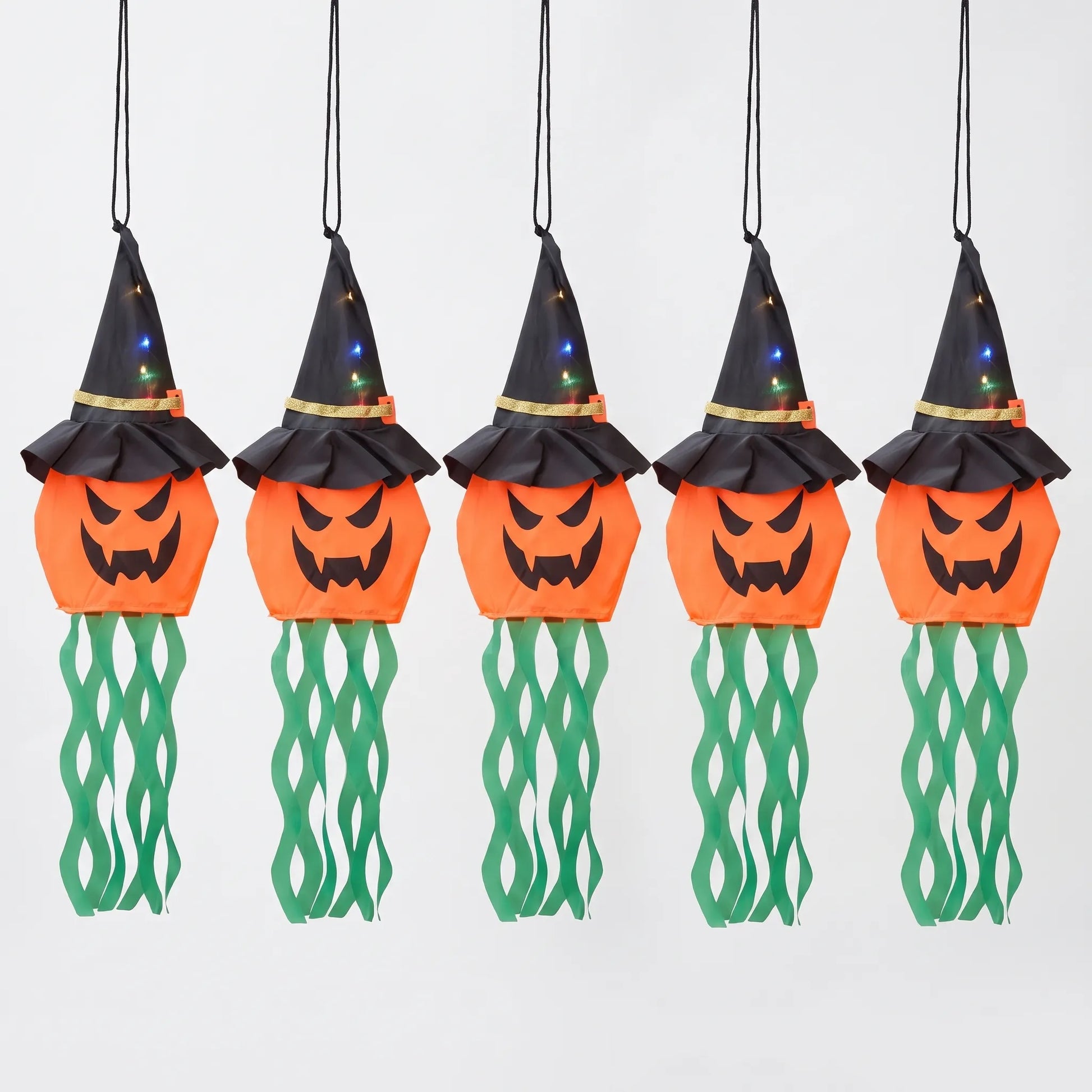 Halloween Hanging Pumpkin Witch Decorations with LED Lights Set of 5