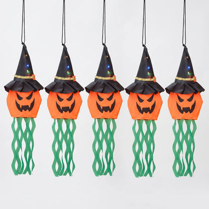 Halloween Hanging Pumpkin Witch Decorations with LED Lights Set of 5