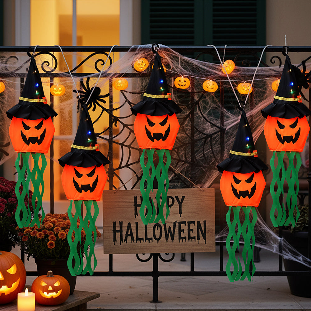 Halloween Hanging Pumpkin Witch Decorations with LED Lights Set of 5