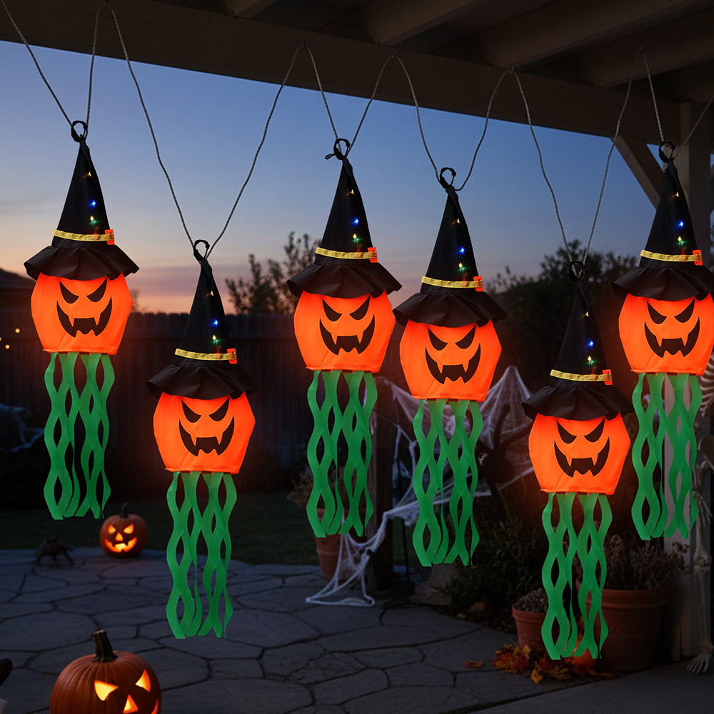 Halloween Hanging Pumpkin Witch Decorations with LED Lights Set of 5