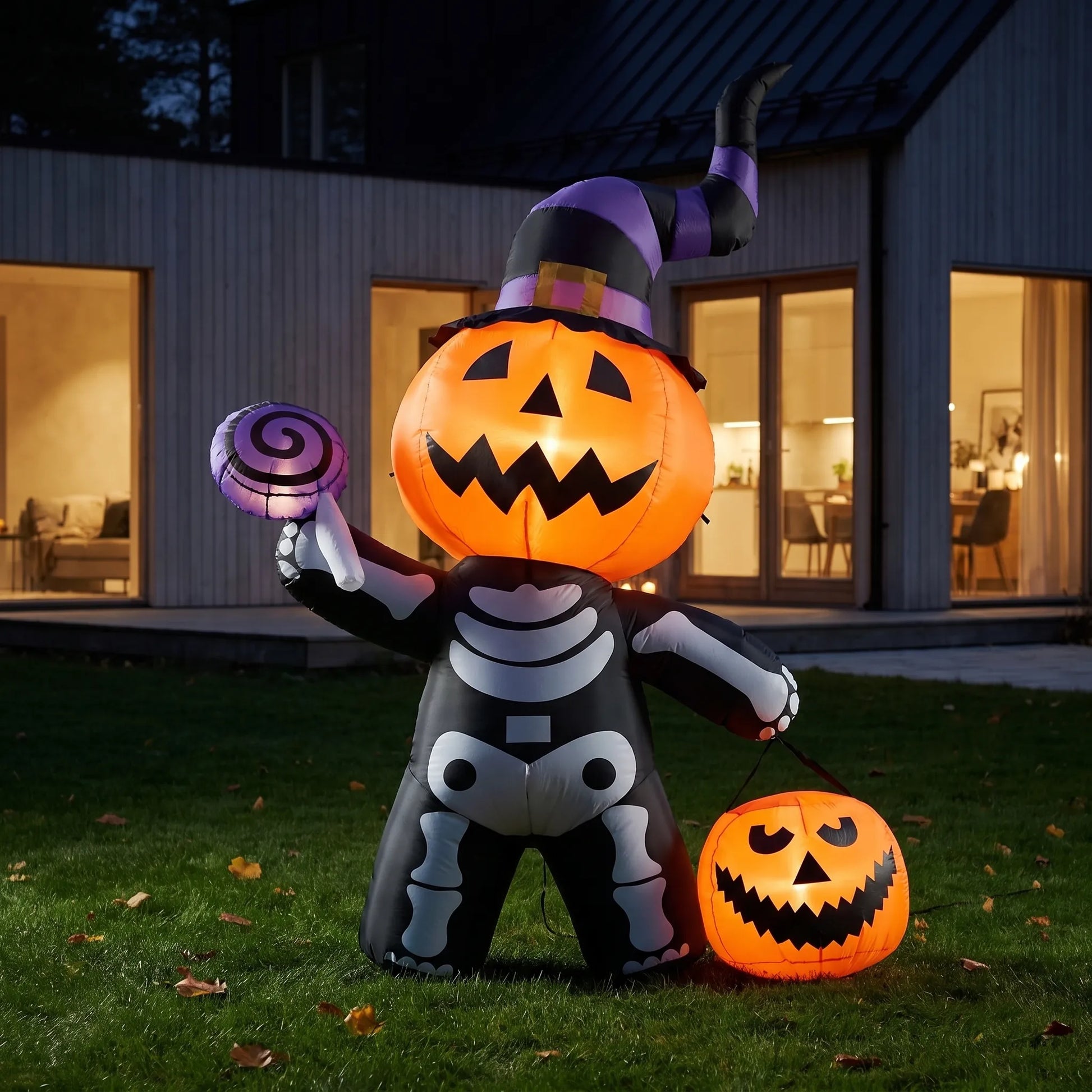 Halloween Inflatable Pumpkin Skeleton Outdoor Yard Decoration with LED