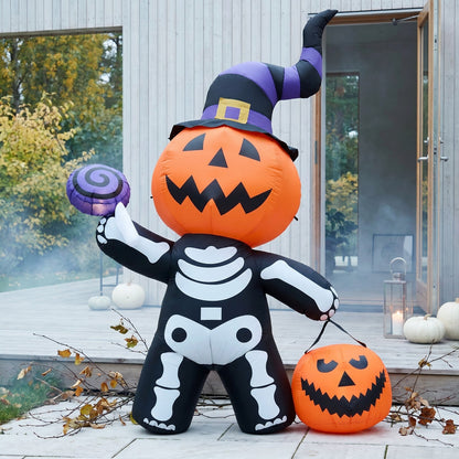 Halloween Inflatable Pumpkin Skeleton Outdoor Yard Decoration with LED