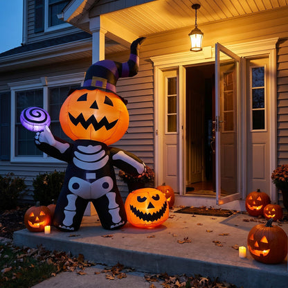 Halloween Inflatable Pumpkin Skeleton Outdoor Yard Decoration with LED