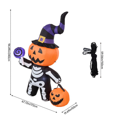 Halloween Inflatable Pumpkin Skeleton Outdoor Yard Decoration with LED