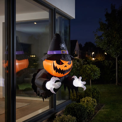 Halloween Inflatable Pumpkin Witch Window Decoration with LED Lights