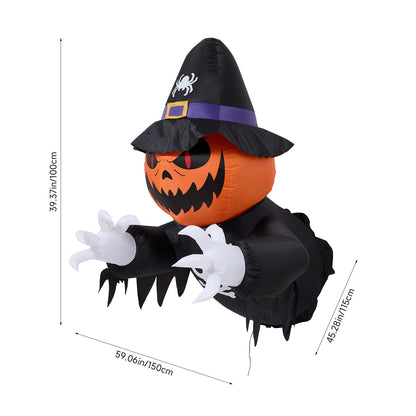 Halloween Inflatable Pumpkin Witch Window Decoration with LED Lights