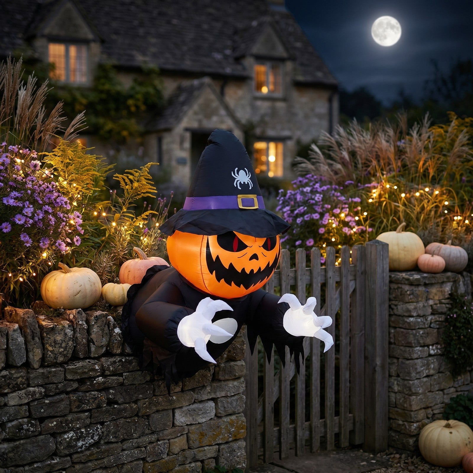 Halloween Inflatable Pumpkin Witch Window Decoration with LED Lights