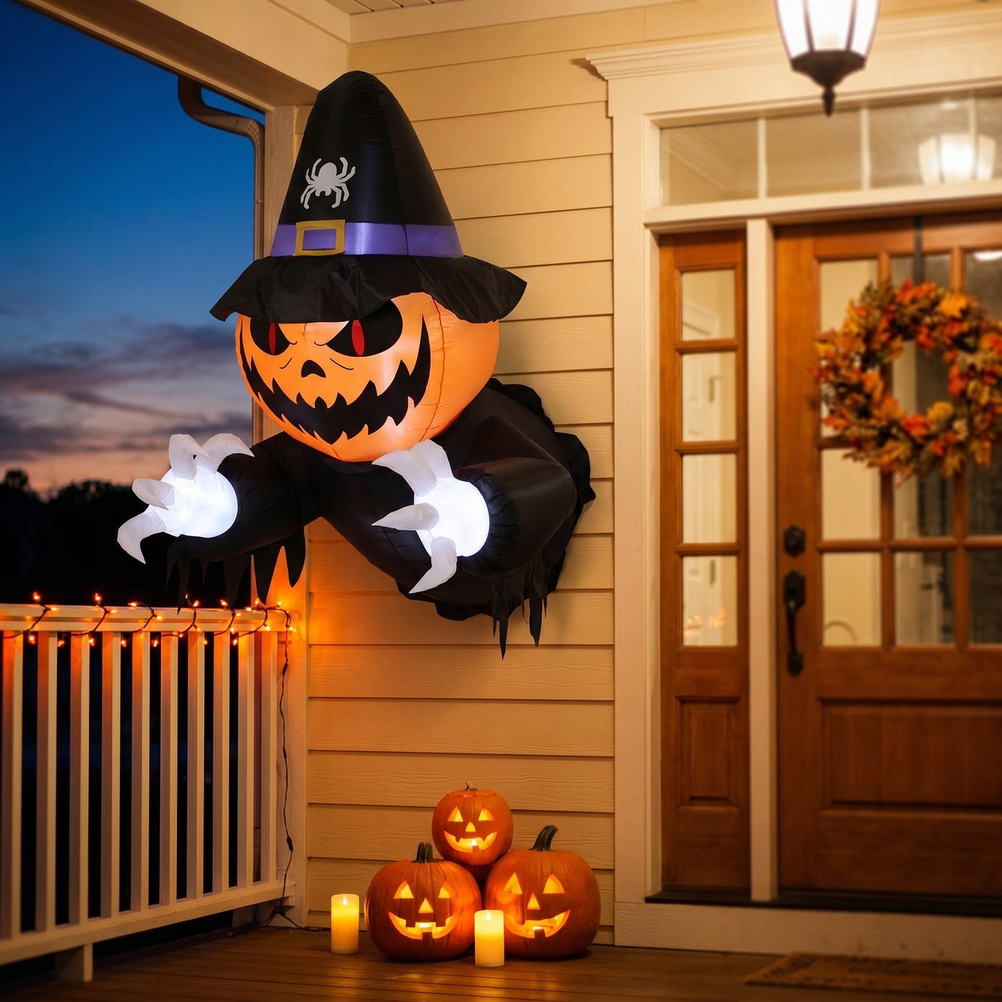 Halloween Inflatable Pumpkin Witch Window Decoration with LED Lights