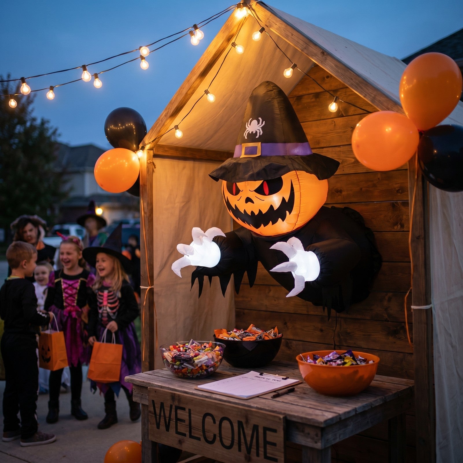 Halloween Inflatable Pumpkin Witch Window Decoration with LED Lights