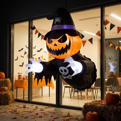 Halloween Inflatable Pumpkin Witch Window Decoration with LED Lights