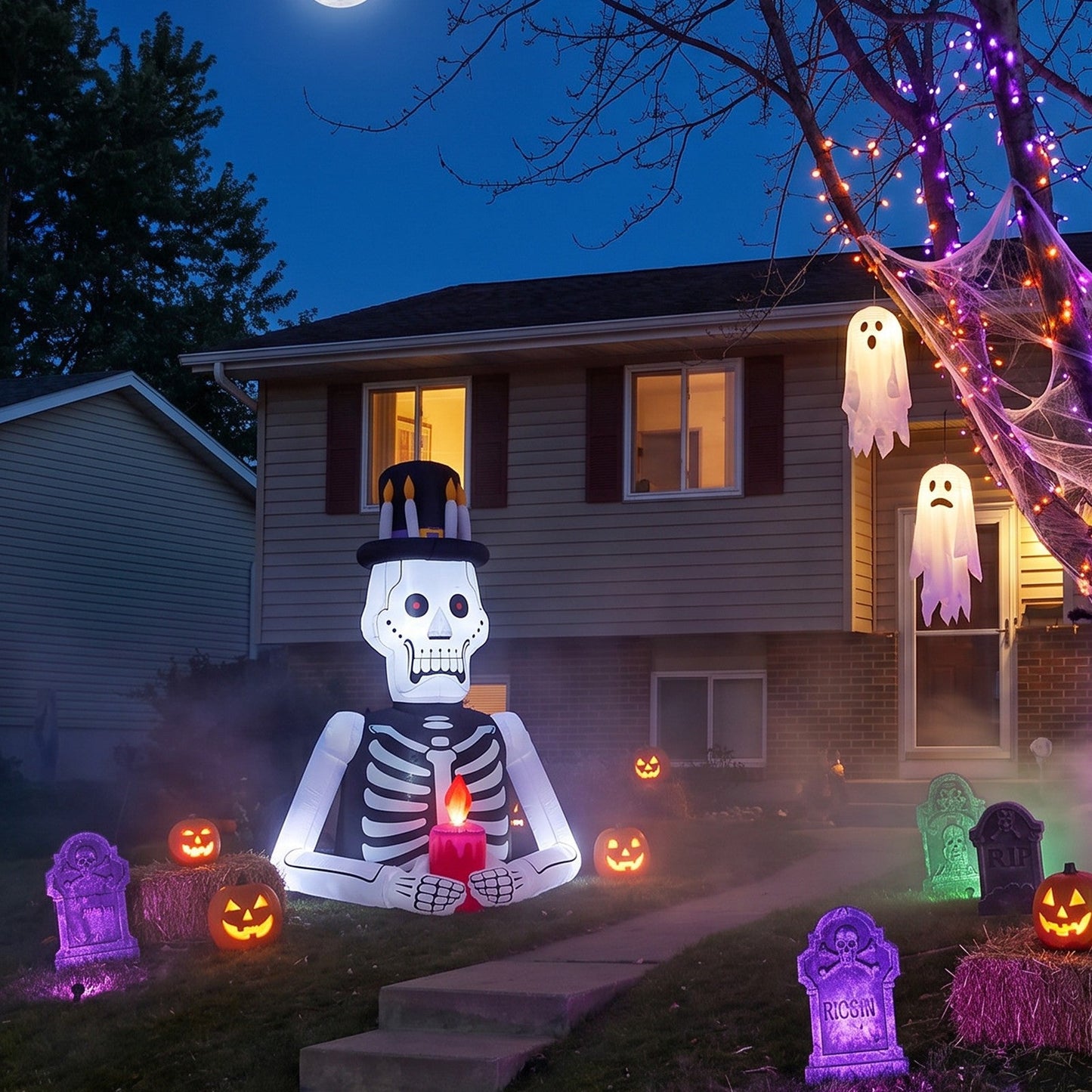 Halloween Inflatable Skeleton Light Up Outdoor Yard Decoration