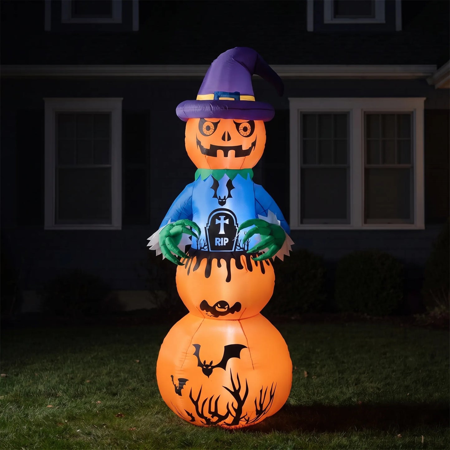 Halloween Inflatable Stacked Pumpkins Witch Outdoor Yard Decoration