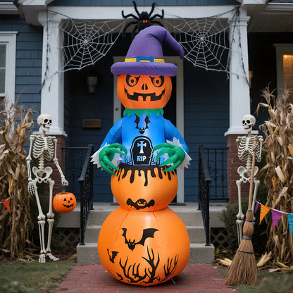 Halloween Inflatable Stacked Pumpkins Witch Outdoor Yard Decoration