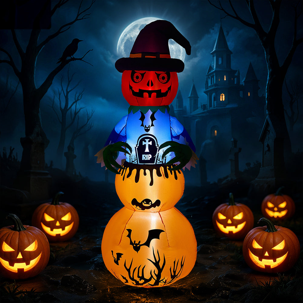 Halloween Inflatable Stacked Pumpkins Witch Outdoor Yard Decoration