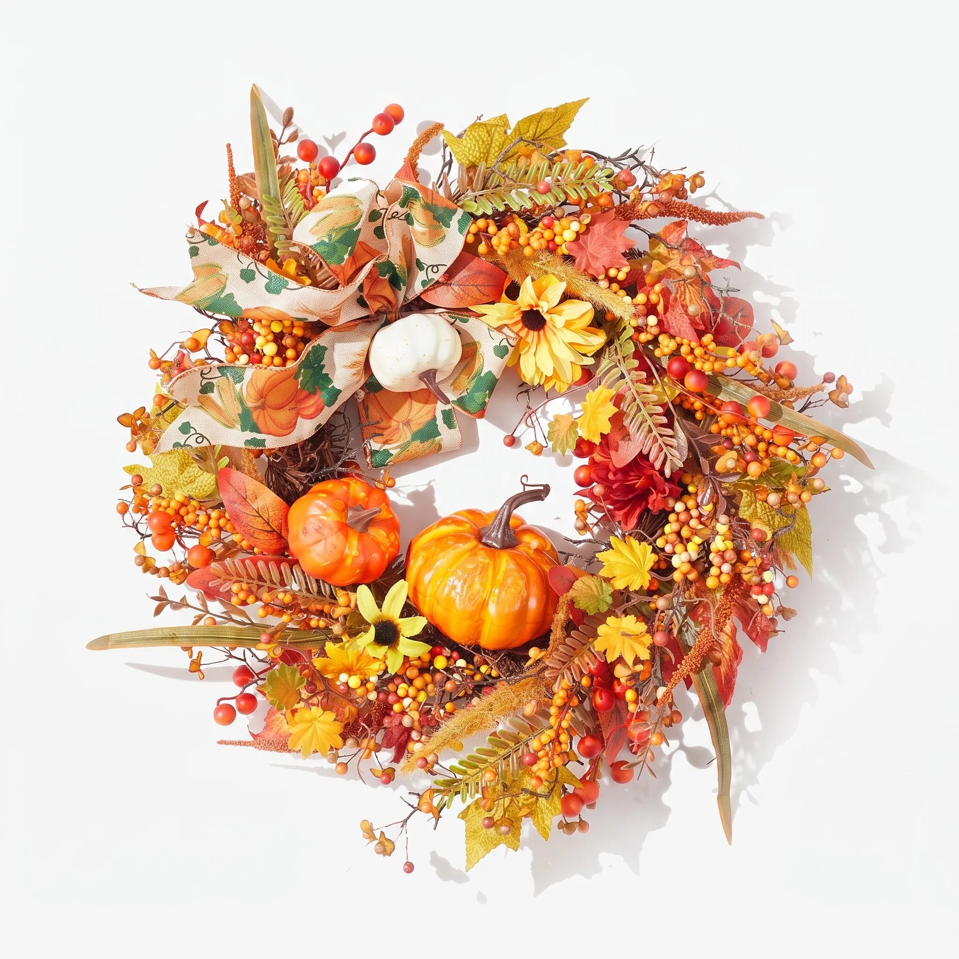 Halloween Pumpkin Wreath Fall Autumn Leaves Front Door Decoration