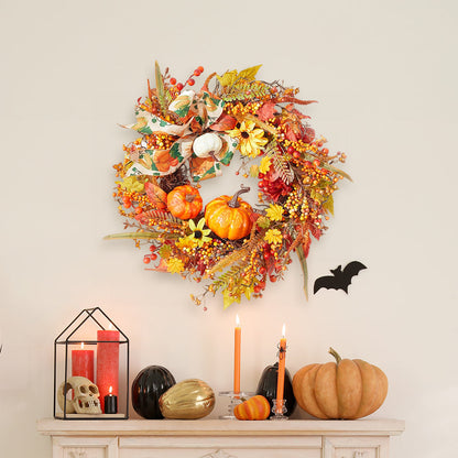 Halloween Pumpkin Wreath Fall Autumn Leaves Front Door Decoration