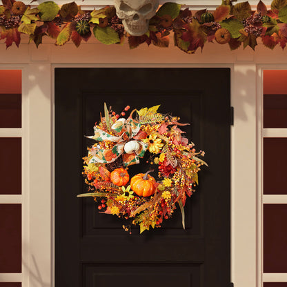 Halloween Pumpkin Wreath Fall Autumn Leaves Front Door Decoration