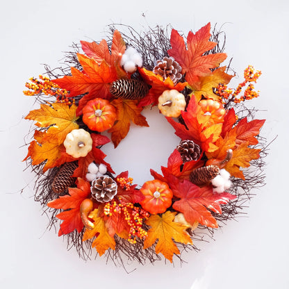 Halloween Pumpkin Wreath with Lights Fall Leaves Front Door Decoration
