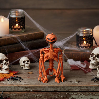 Halloween Skeleton Pumpkin Decoration Posable Jack O Lantern Figure