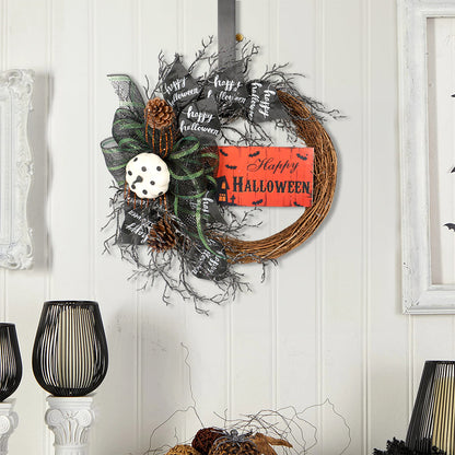Halloween Wreath Front Door Scary Hanging Decoration with Pumpkin Sign