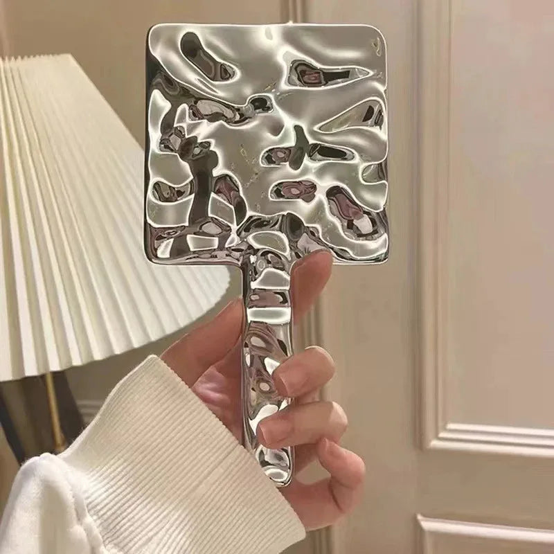Handheld Vanity Mirror with Textured Metal Design