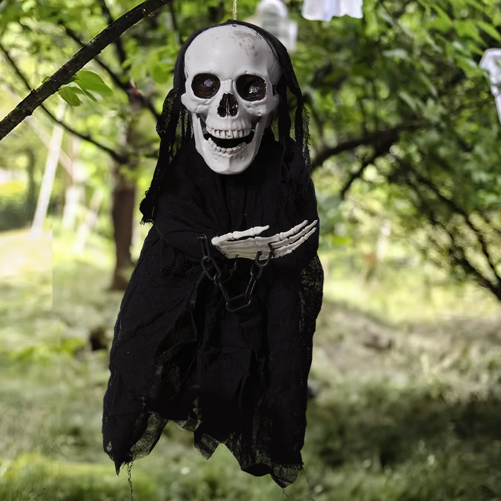 Hanging Skeleton Halloween Decoration with Glowing Eyes