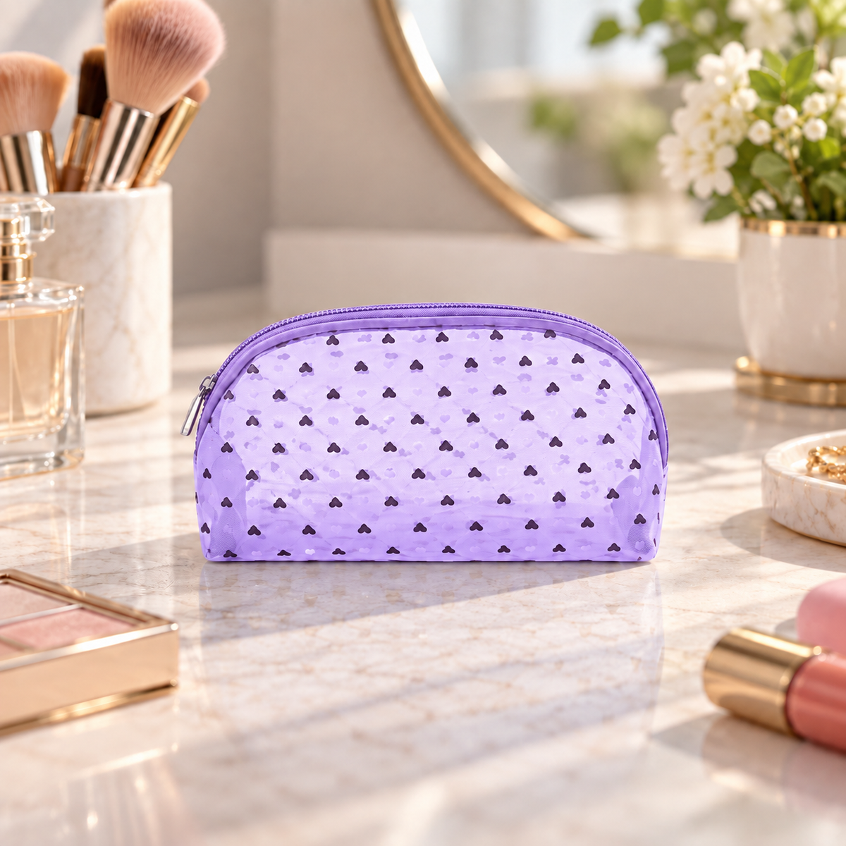 Heart Pattern Cosmetic Organizer Bag