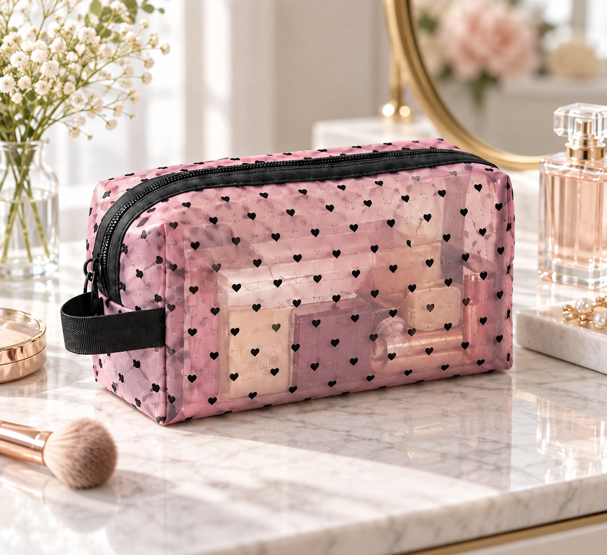 Heart Pattern Cosmetic Organizer Bag