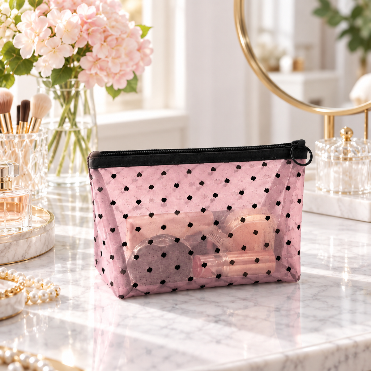 Heart Pattern Cosmetic Organizer Bag