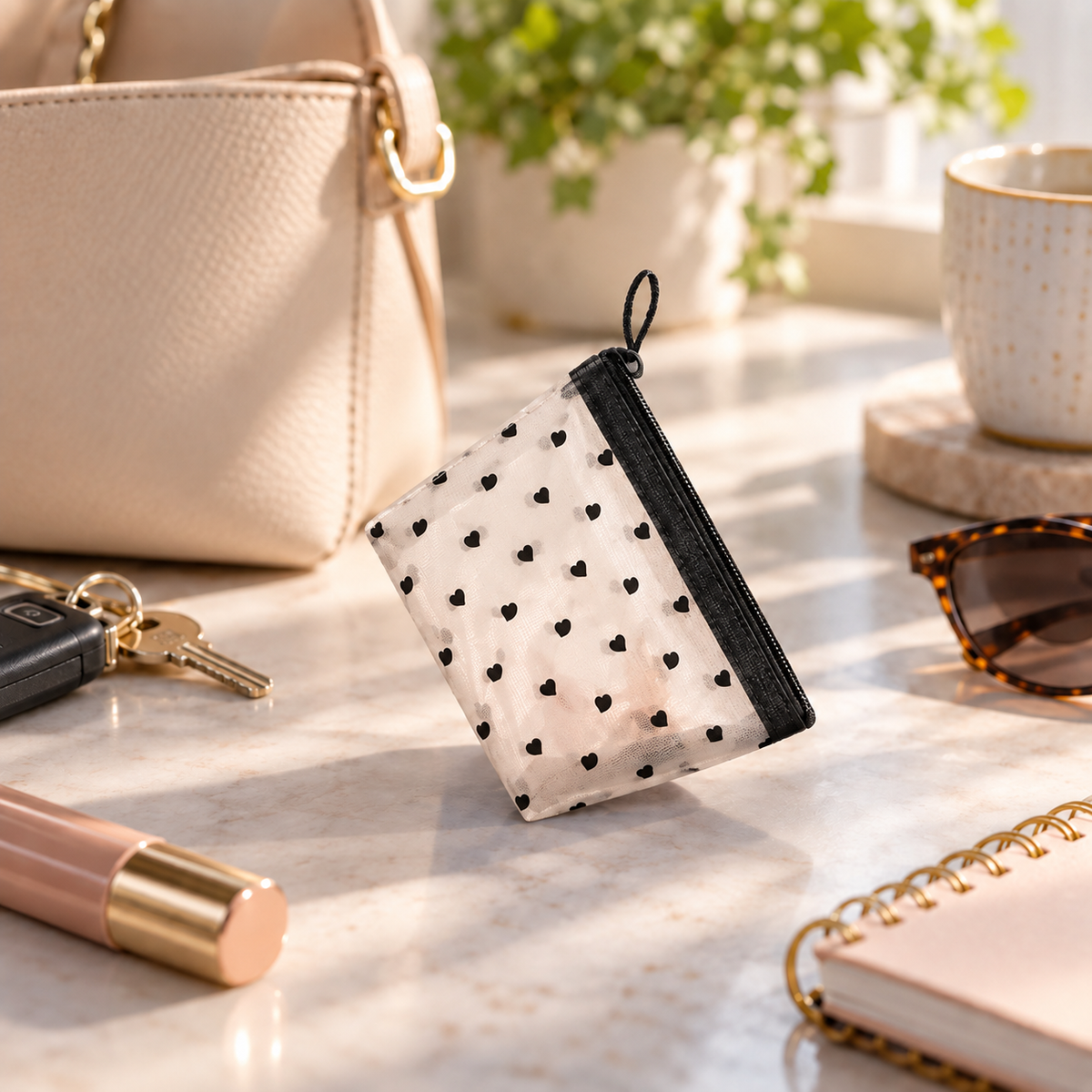 Heart Pattern Cosmetic Organizer Bag