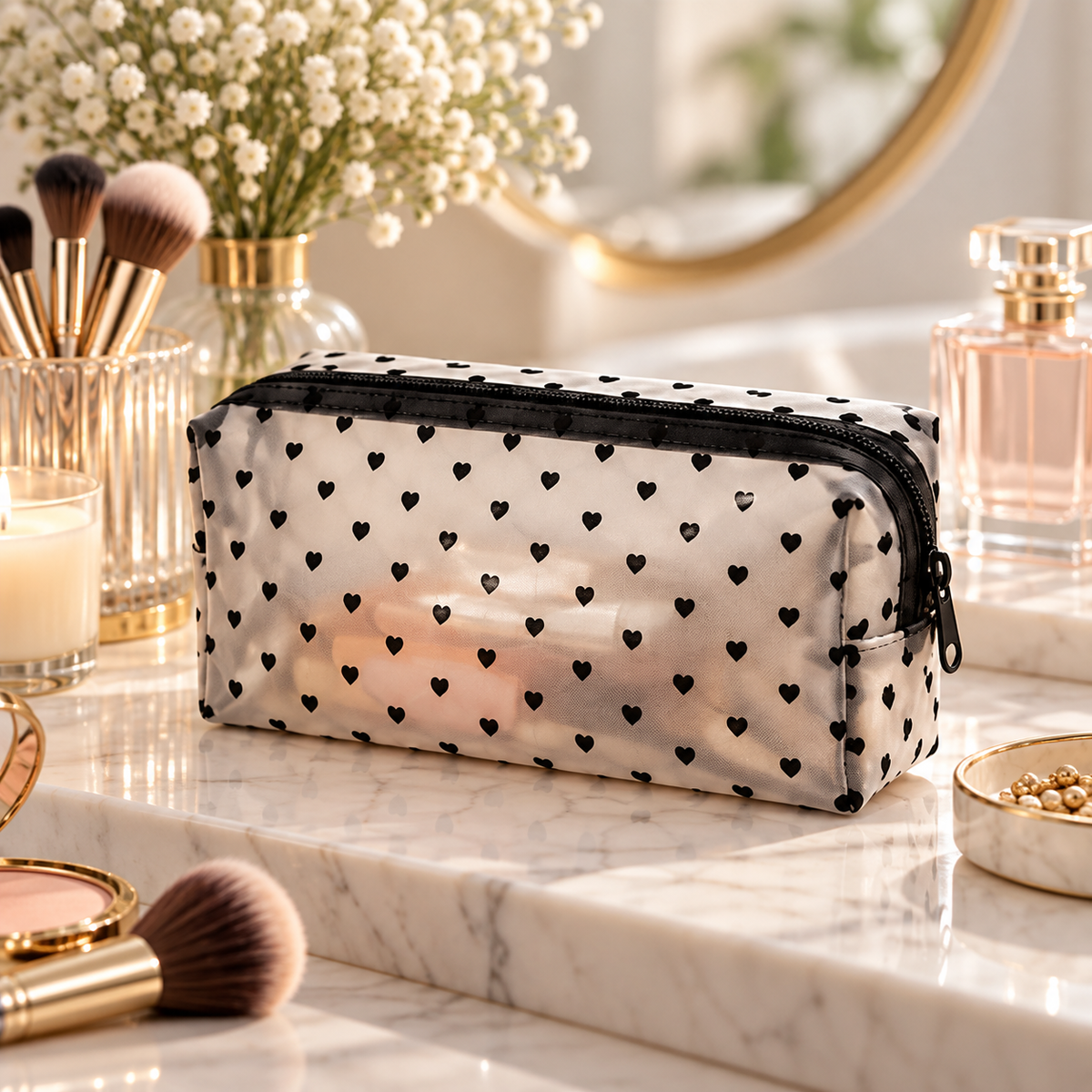 Heart Pattern Cosmetic Organizer Bag