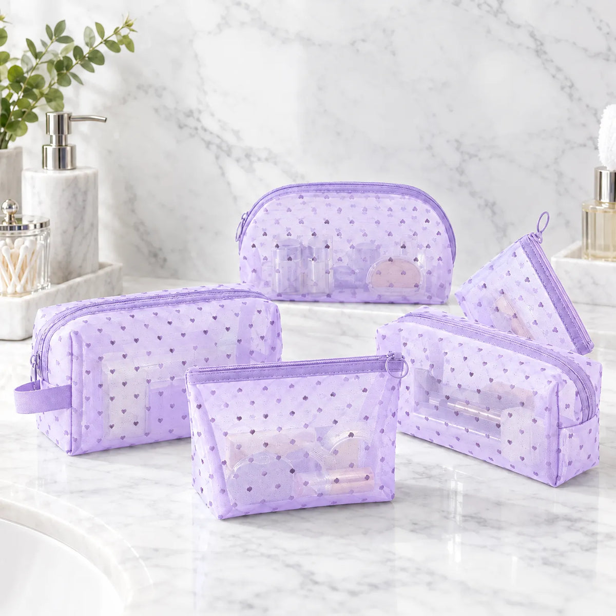 Heart Pattern Cosmetic Organizer Bag