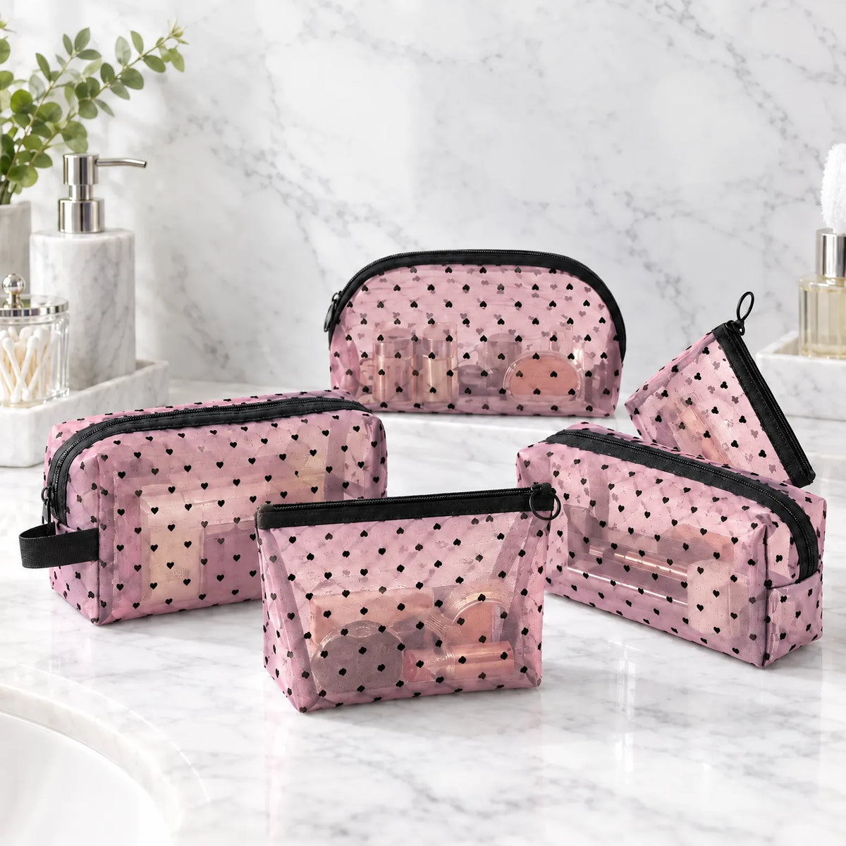Heart Pattern Cosmetic Organizer Bag
