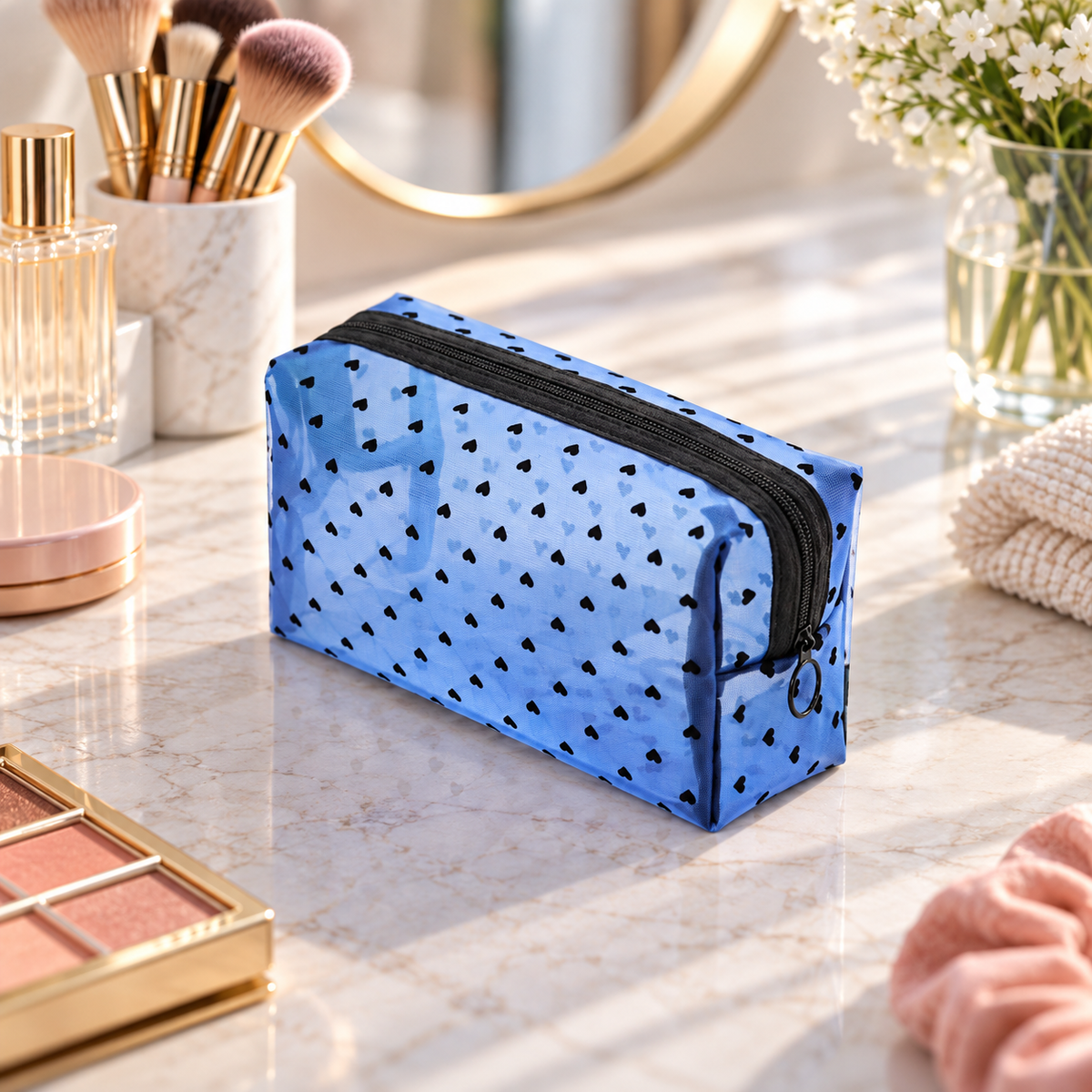 Heart Pattern Cosmetic Organizer Bag