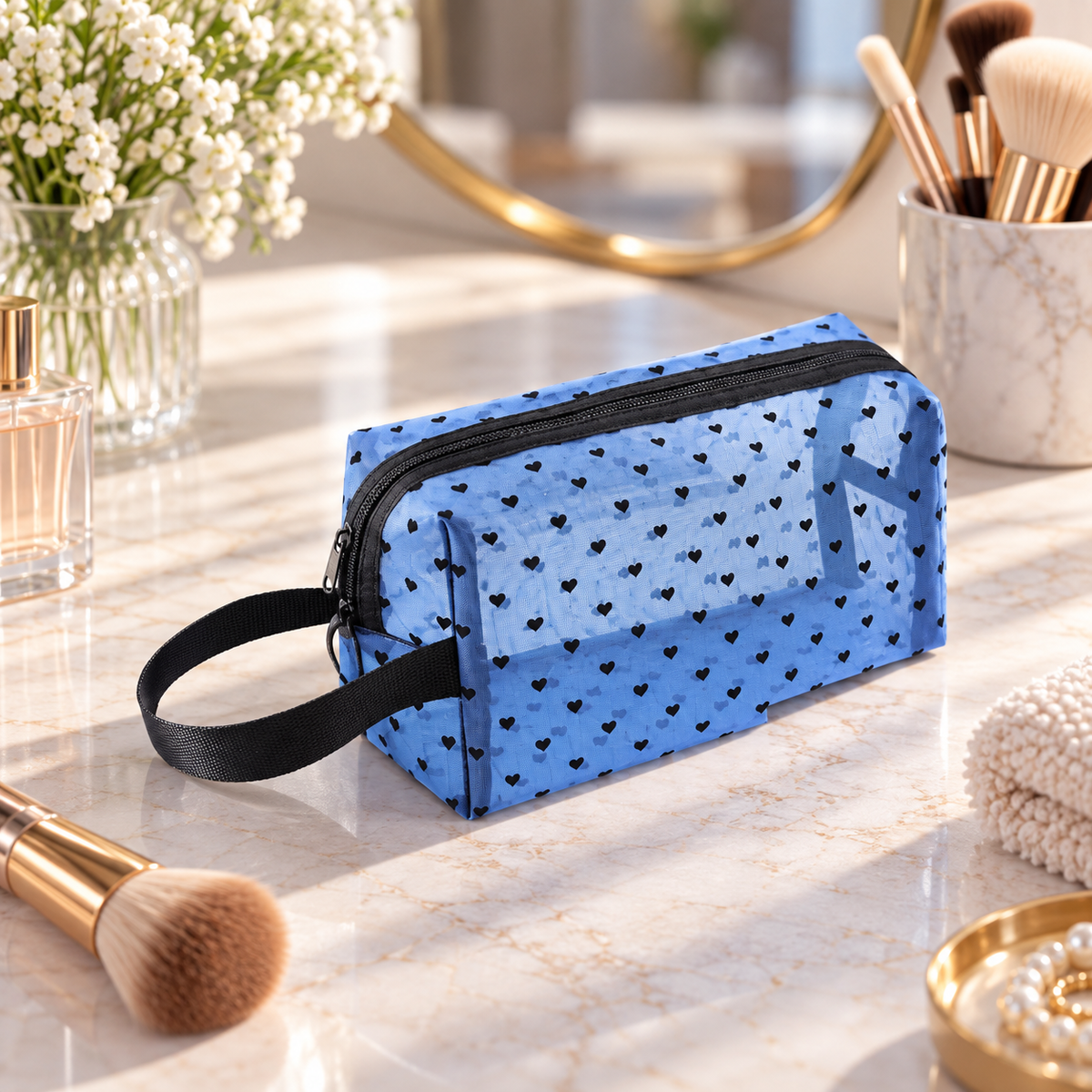 Heart Pattern Cosmetic Organizer Bag