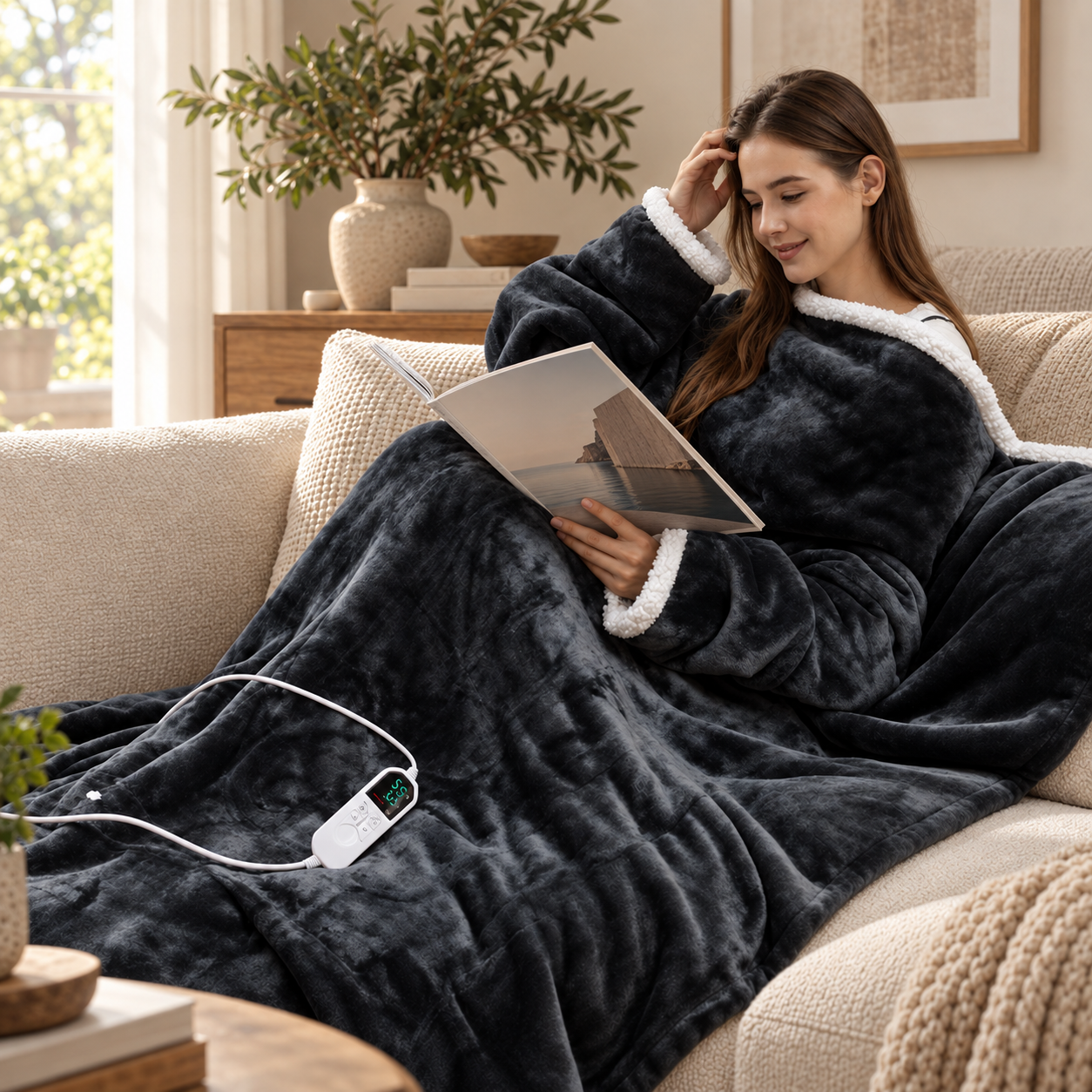 Heated Blanket Robe with Sleeves and 8 Heat Settings