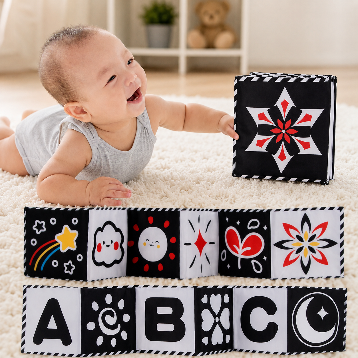 High Contrast Baby Sensory Cloth Book Montessori Toy | Zantrix