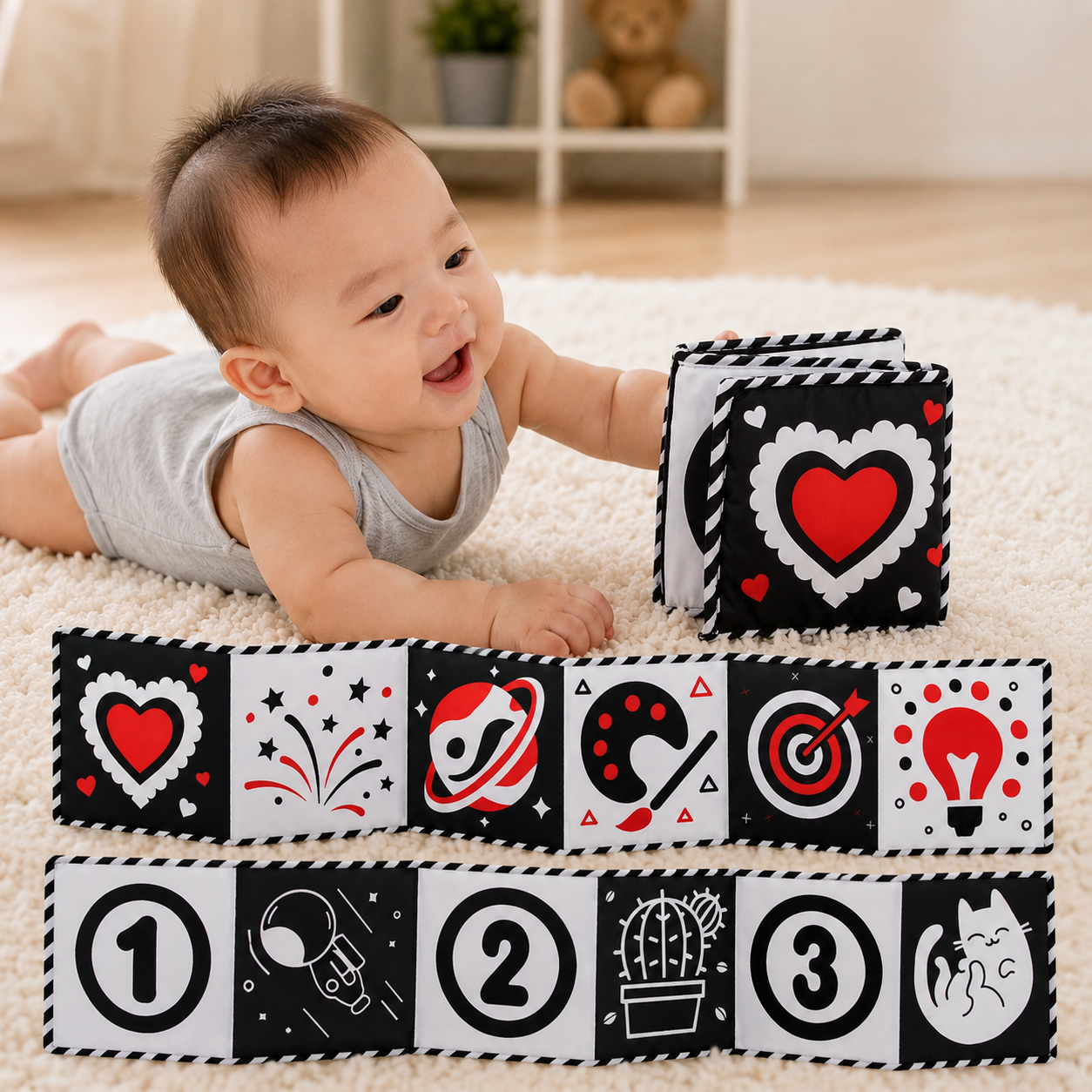 High Contrast Baby Sensory Cloth Book Montessori Toy | Zantrix