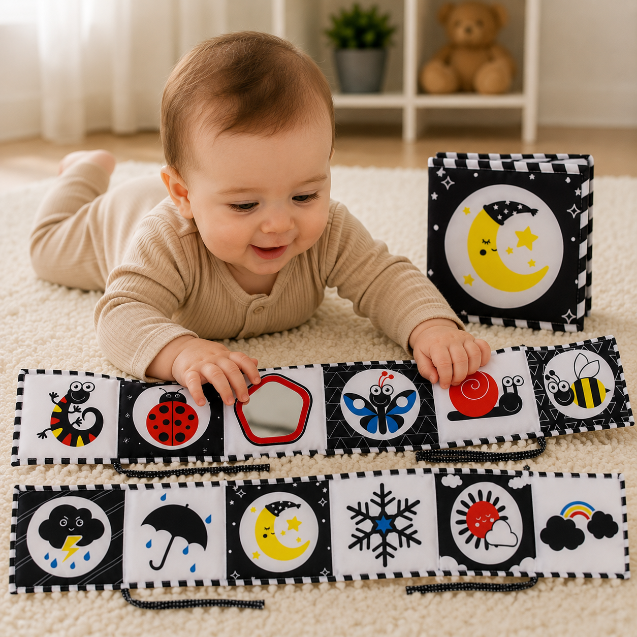 High Contrast Baby Sensory Cloth Book Montessori Toy | Zantrix
