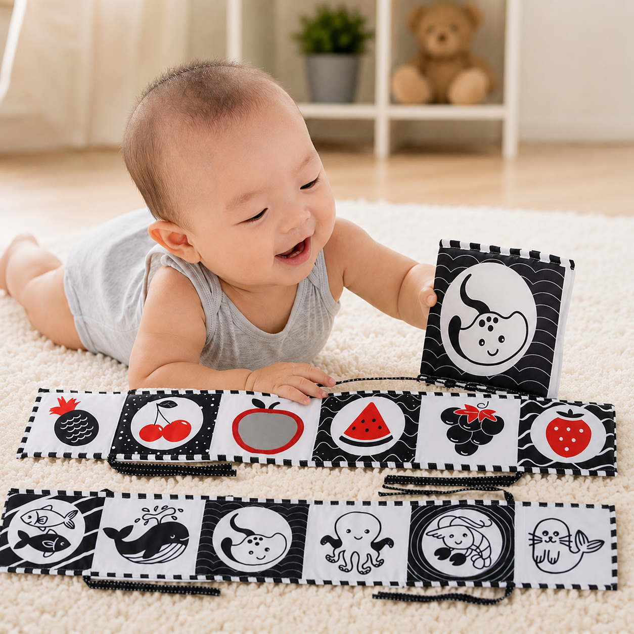 High Contrast Baby Sensory Cloth Book Montessori Toy | Zantrix